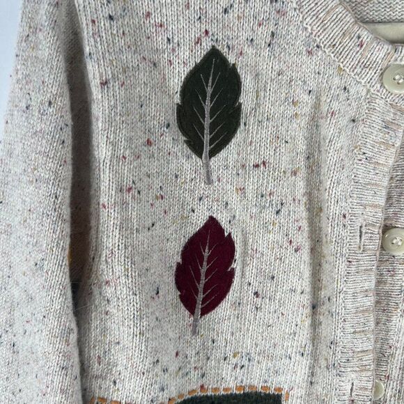 Vintage 90s Craft & Barrows Beige Autumn Grandma Wool Sweater Cardigan / Small - Picture 7 of 8